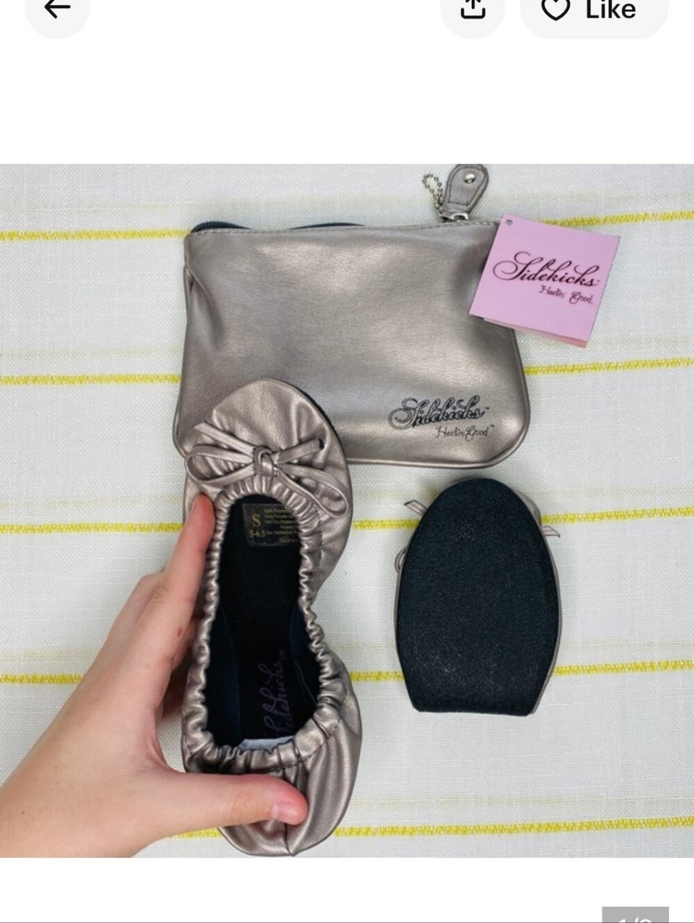 Foldable Ballet Flats with Pouch - Silver